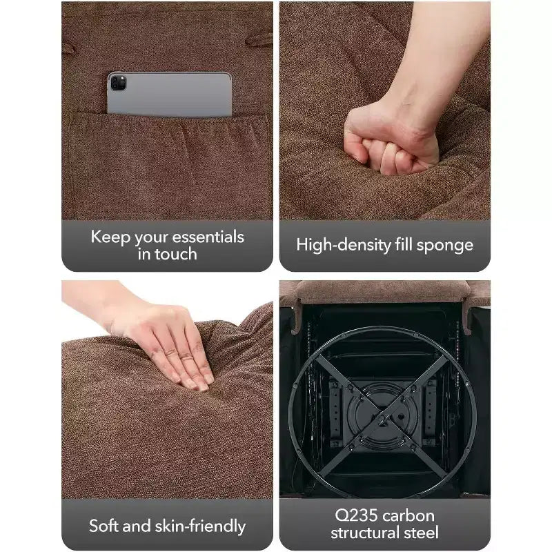COZONY Poltrona reclinabile girevole a dondolo per adulti, sedia a dondolo imbottita in ciniglia, inclinazione manuale, poggiapiedi, girevole a 360°, soggiorno/cameretta