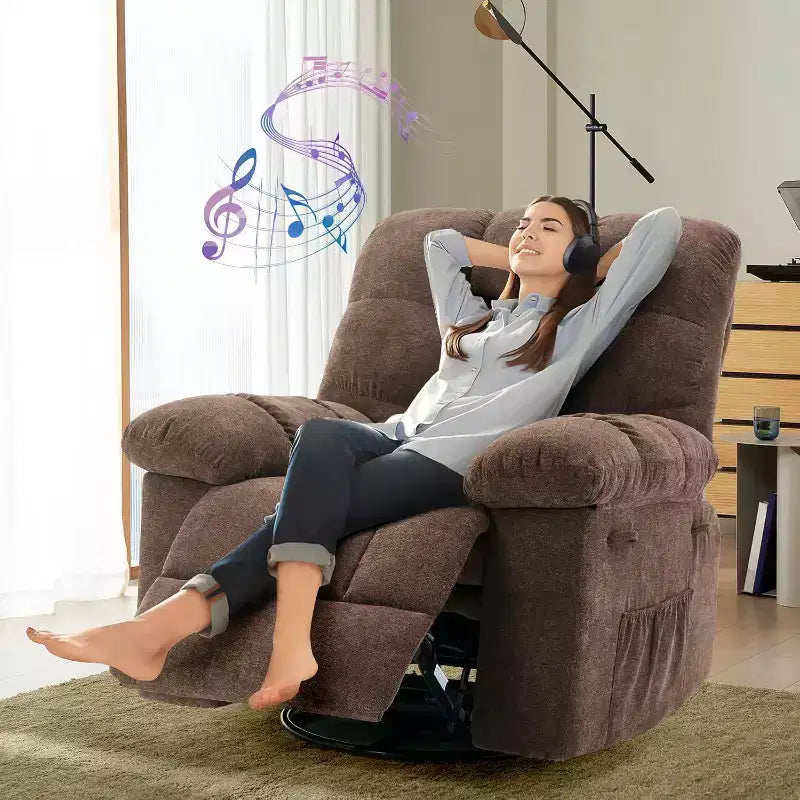 COZONY Poltrona reclinabile girevole a dondolo per adulti, sedia a dondolo imbottita in ciniglia, inclinazione manuale, poggiapiedi, girevole a 360°, soggiorno/cameretta