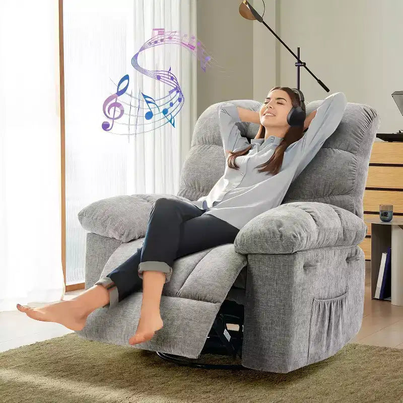 COZONY Poltrona reclinabile girevole a dondolo per adulti, sedia a dondolo imbottita in ciniglia, inclinazione manuale, poggiapiedi, girevole a 360°, soggiorno/cameretta