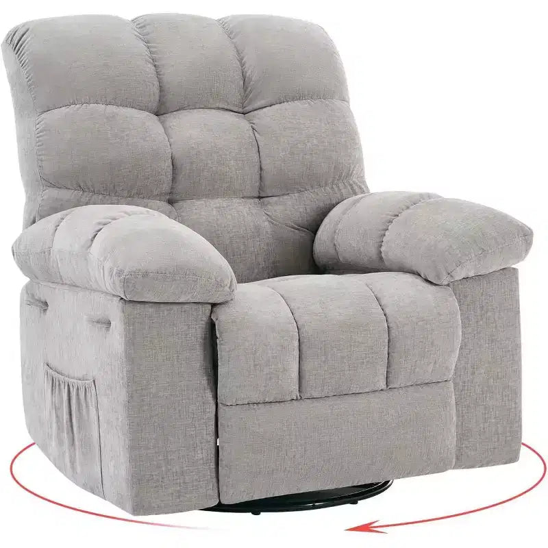 COZONY Poltrona reclinabile girevole a dondolo per adulti, sedia a dondolo imbottita in ciniglia, inclinazione manuale, poggiapiedi, girevole a 360°, soggiorno/cameretta