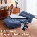 Divano letto futon convertibile moderno Okak in ciniglia per soggiorno e camera da letto, sedia relax reclinabile con comodo schienale e cuscini