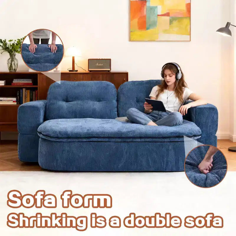Divano letto futon convertibile moderno Okak in ciniglia per soggiorno e camera da letto, sedia relax reclinabile con comodo schienale e cuscini