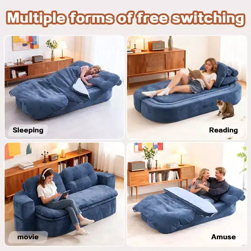 Divano letto futon convertibile moderno Okak in ciniglia per soggiorno e camera da letto, sedia relax reclinabile con comodo schienale e cuscini