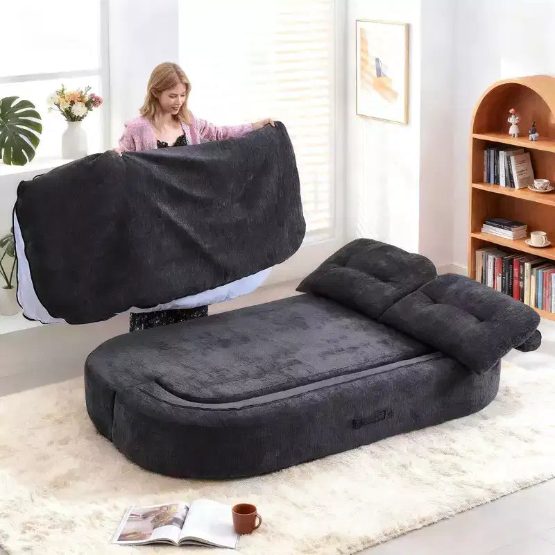 Divano letto futon convertibile moderno Okak in ciniglia per soggiorno e camera da letto, sedia relax reclinabile con comodo schienale e cuscini