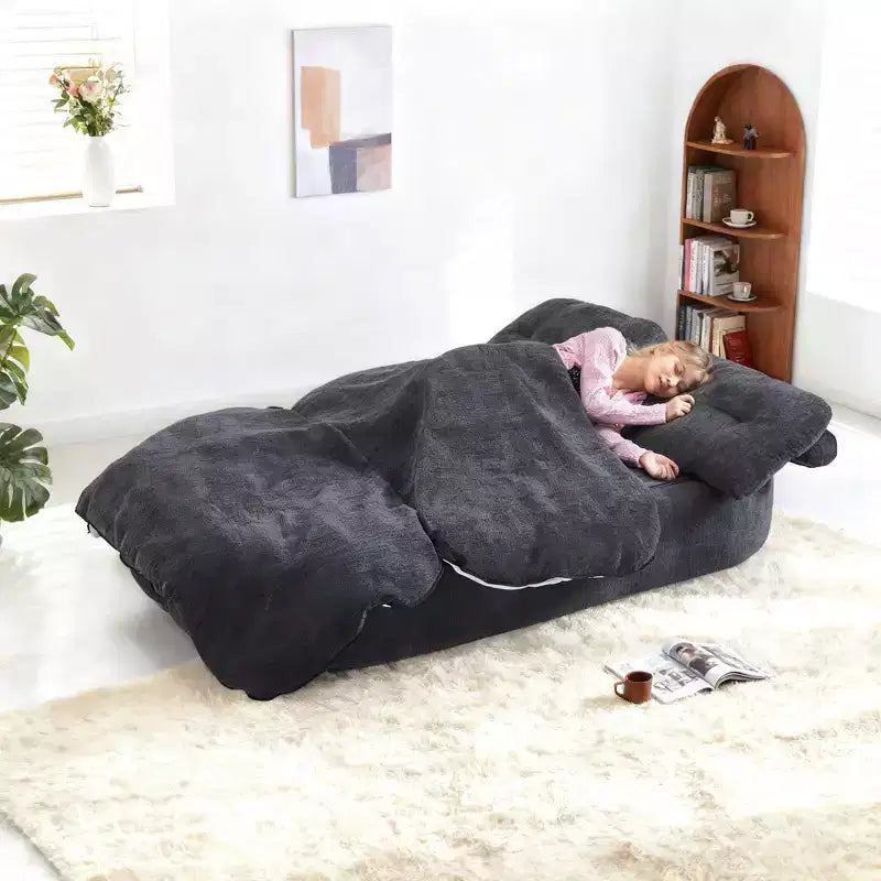 Divano letto futon convertibile moderno Okak in ciniglia per soggiorno e camera da letto, sedia relax reclinabile con comodo schienale e cuscini