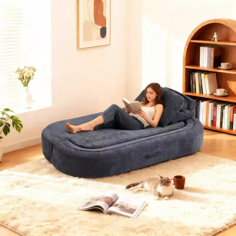 Divano letto futon convertibile moderno Okak in ciniglia per soggiorno e camera da letto, sedia relax reclinabile con comodo schienale e cuscini