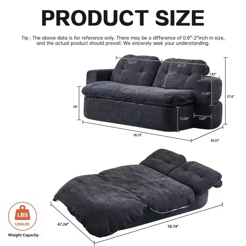 Divano letto futon convertibile moderno Okak in ciniglia per soggiorno e camera da letto, sedia relax reclinabile con comodo schienale e cuscini