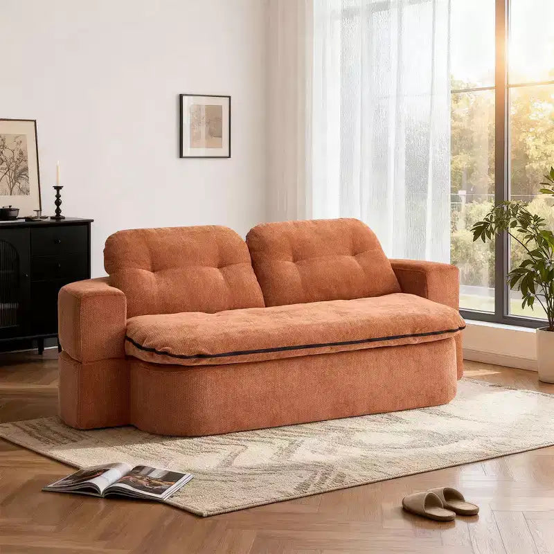 Divano letto futon convertibile moderno Okak in ciniglia per soggiorno e camera da letto, sedia relax reclinabile con comodo schienale e cuscini