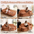 Divano letto futon convertibile moderno Okak in ciniglia per soggiorno e camera da letto, sedia relax reclinabile con comodo schienale e cuscini