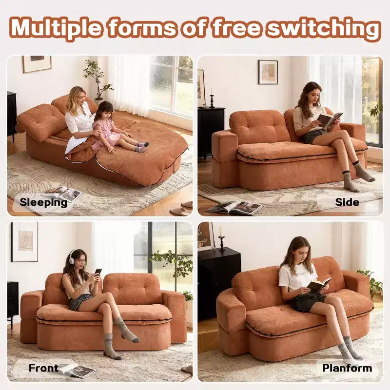 Divano letto futon convertibile moderno Okak in ciniglia per soggiorno e camera da letto, sedia relax reclinabile con comodo schienale e cuscini