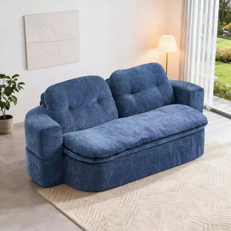 Divano letto futon convertibile moderno Okak in ciniglia per soggiorno e camera da letto, sedia relax reclinabile con comodo schienale e cuscini
