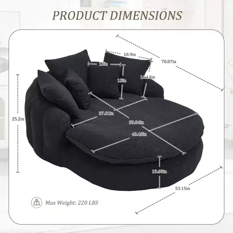 Divano a sacco ovale moderno e oversize in ciniglia Okak per soggiorno, camera da letto, poltrona relax con comodo schienale e cuscini