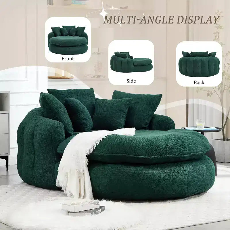 Divano a sacco ovale moderno e oversize in ciniglia Okak per soggiorno, camera da letto, poltrona relax con comodo schienale e cuscini