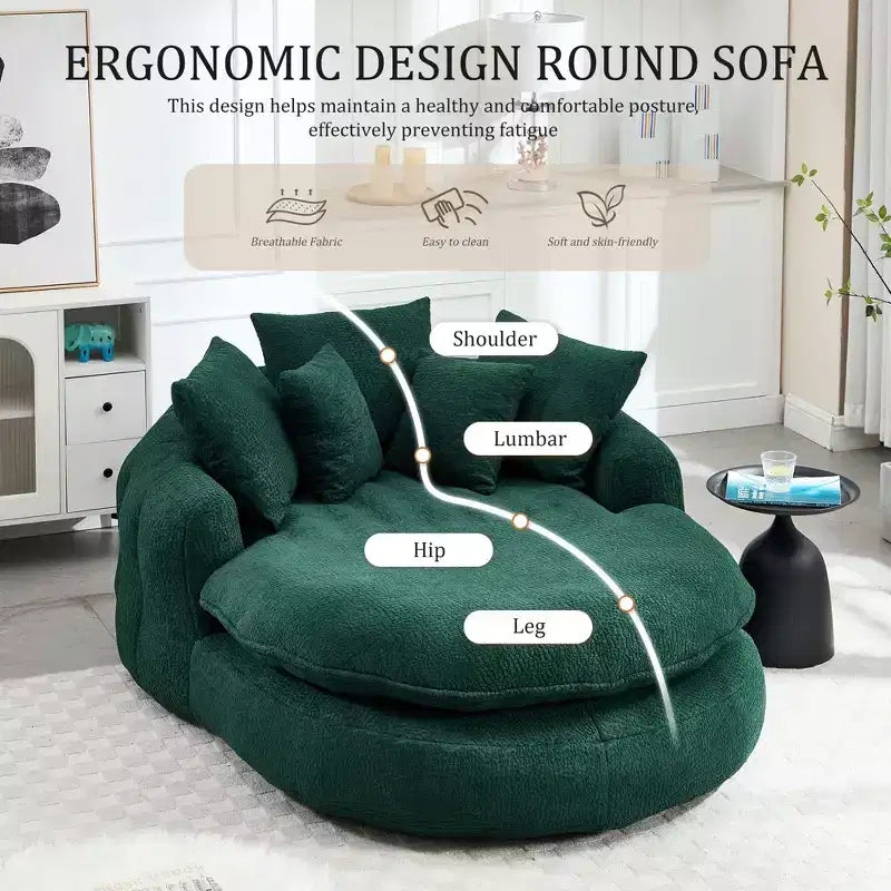 Divano a sacco ovale moderno e oversize in ciniglia Okak per soggiorno, camera da letto, poltrona relax con comodo schienale e cuscini