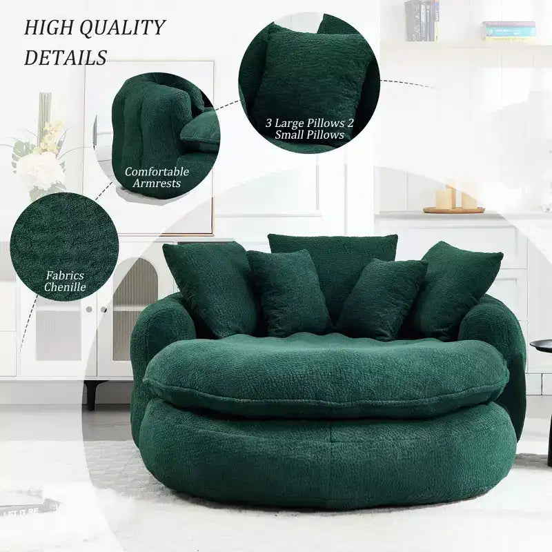 Divano a sacco ovale moderno e oversize in ciniglia Okak per soggiorno, camera da letto, poltrona relax con comodo schienale e cuscini
