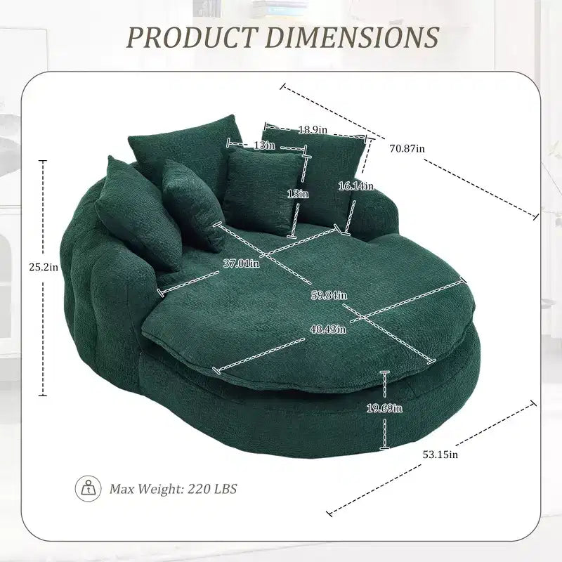 Divano a sacco ovale moderno e oversize in ciniglia Okak per soggiorno, camera da letto, poltrona relax con comodo schienale e cuscini