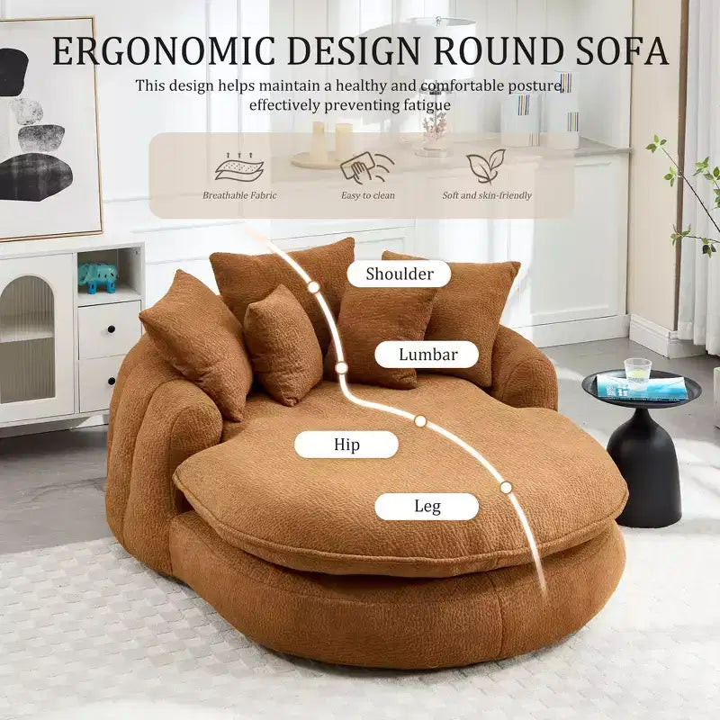 Divano a sacco ovale moderno e oversize in ciniglia Okak per soggiorno, camera da letto, poltrona relax con comodo schienale e cuscini