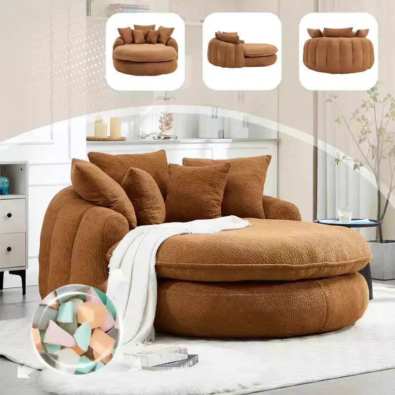 Divano a sacco ovale moderno e oversize in ciniglia Okak per soggiorno, camera da letto, poltrona relax con comodo schienale e cuscini