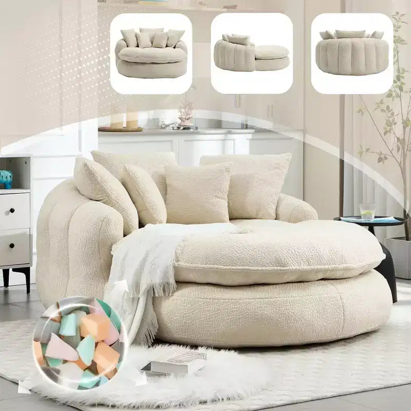 Divano a sacco ovale moderno e oversize in ciniglia Okak per soggiorno, camera da letto, poltrona relax con comodo schienale e cuscini