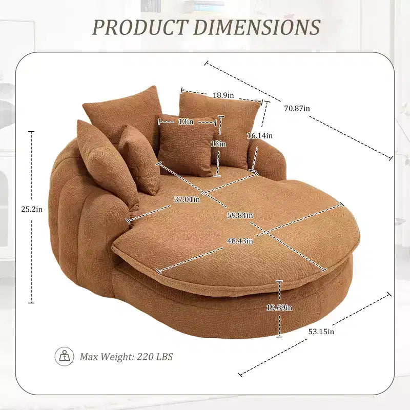 Divano a sacco ovale moderno e oversize in ciniglia Okak per soggiorno, camera da letto, poltrona relax con comodo schienale e cuscini