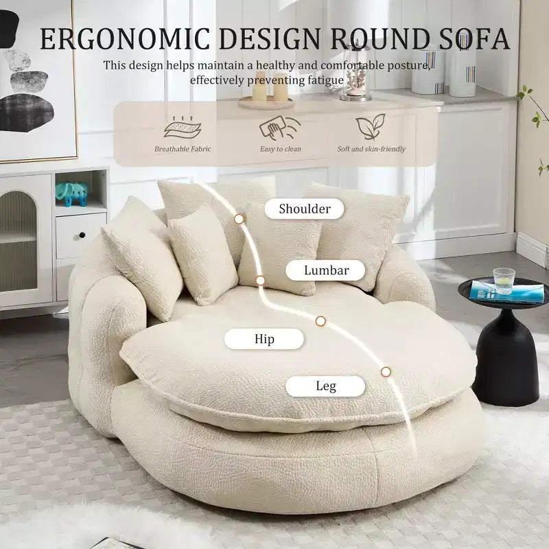 Divano a sacco ovale moderno e oversize in ciniglia Okak per soggiorno, camera da letto, poltrona relax con comodo schienale e cuscini