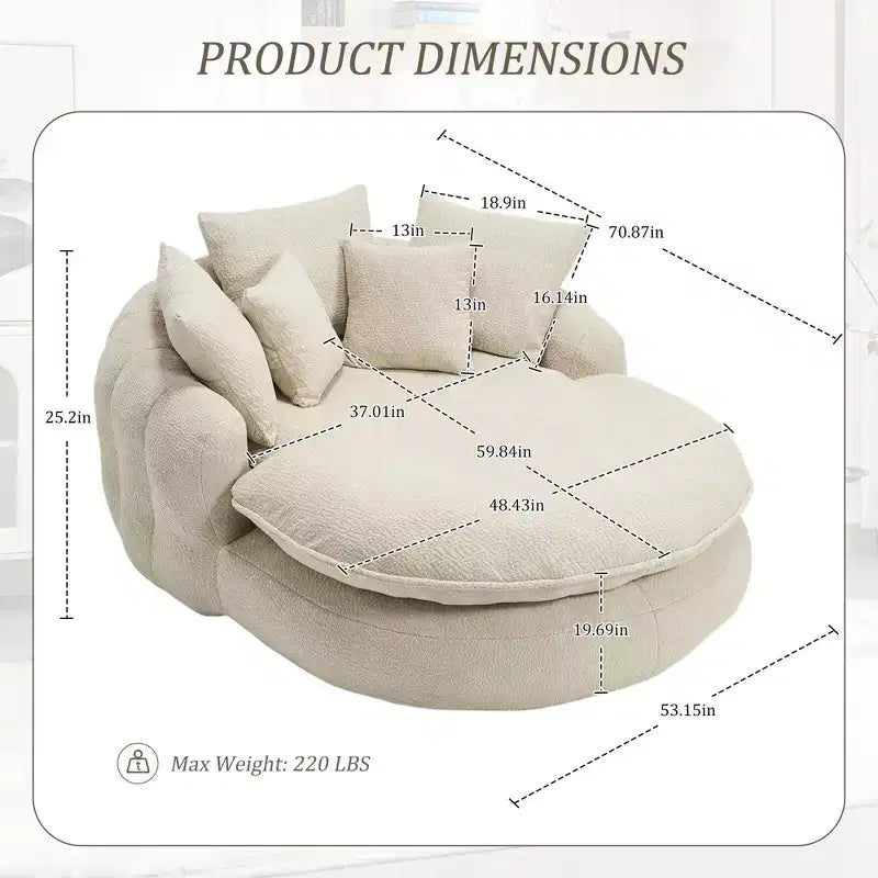Divano a sacco ovale moderno e oversize in ciniglia Okak per soggiorno, camera da letto, poltrona relax con comodo schienale e cuscini