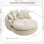 Divano a sacco ovale moderno e oversize in ciniglia Okak per soggiorno, camera da letto, poltrona relax con comodo schienale e cuscini