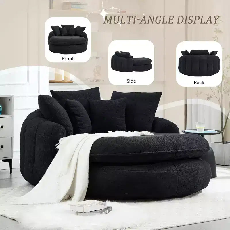 Divano a sacco ovale moderno e oversize in ciniglia Okak per soggiorno, camera da letto, poltrona relax con comodo schienale e cuscini