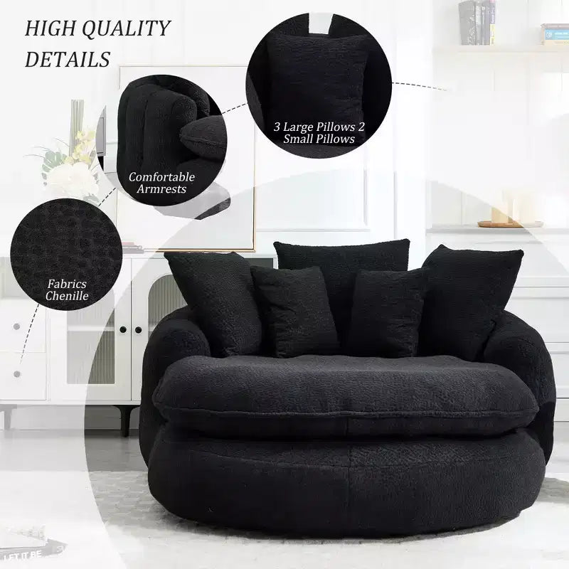 Divano a sacco ovale moderno e oversize in ciniglia Okak per soggiorno, camera da letto, poltrona relax con comodo schienale e cuscini
