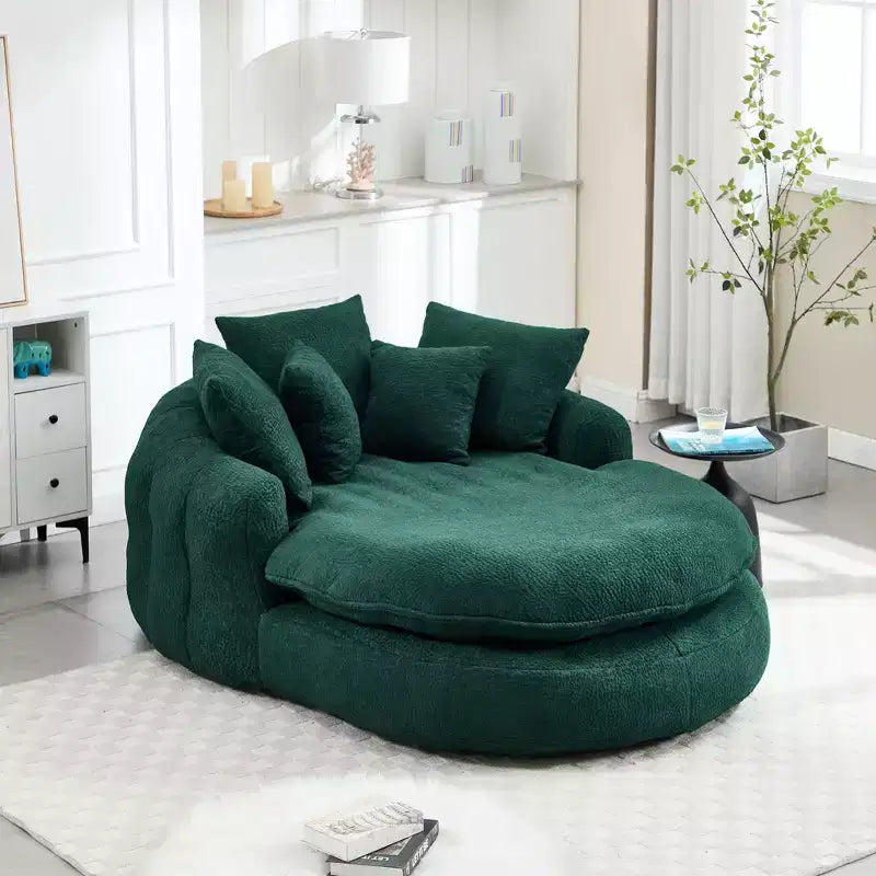 Divano a sacco ovale moderno e oversize in ciniglia Okak per soggiorno, camera da letto, poltrona relax con comodo schienale e cuscini