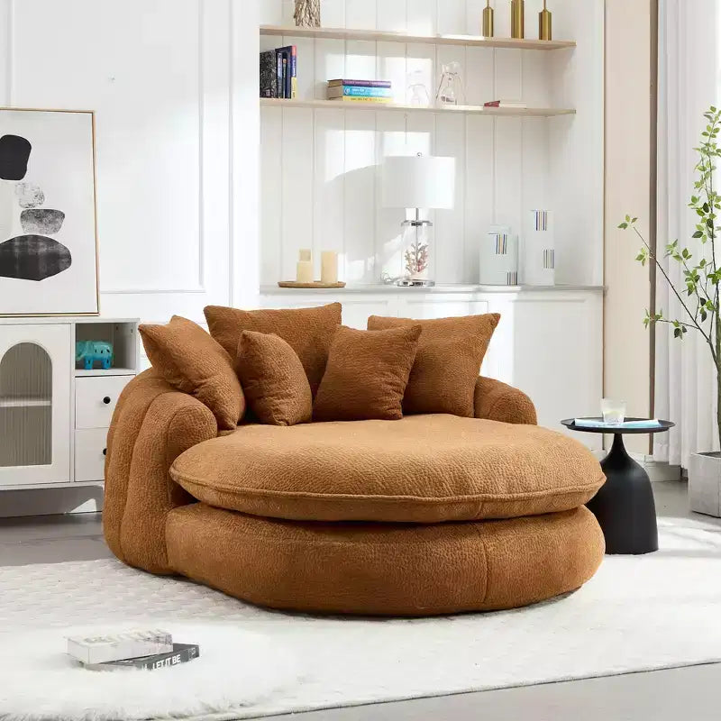 Divano a sacco ovale moderno e oversize in ciniglia Okak per soggiorno, camera da letto, poltrona relax con comodo schienale e cuscini