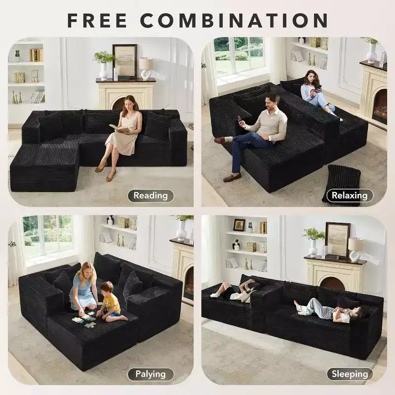 Divano Sezionale Modulare, 269 cm, Comodi Divani a L Neri e Soffici per Soggiorno, Divano Letto Oversize con Seduta Profonda, Nessun Montaggio Richiesto