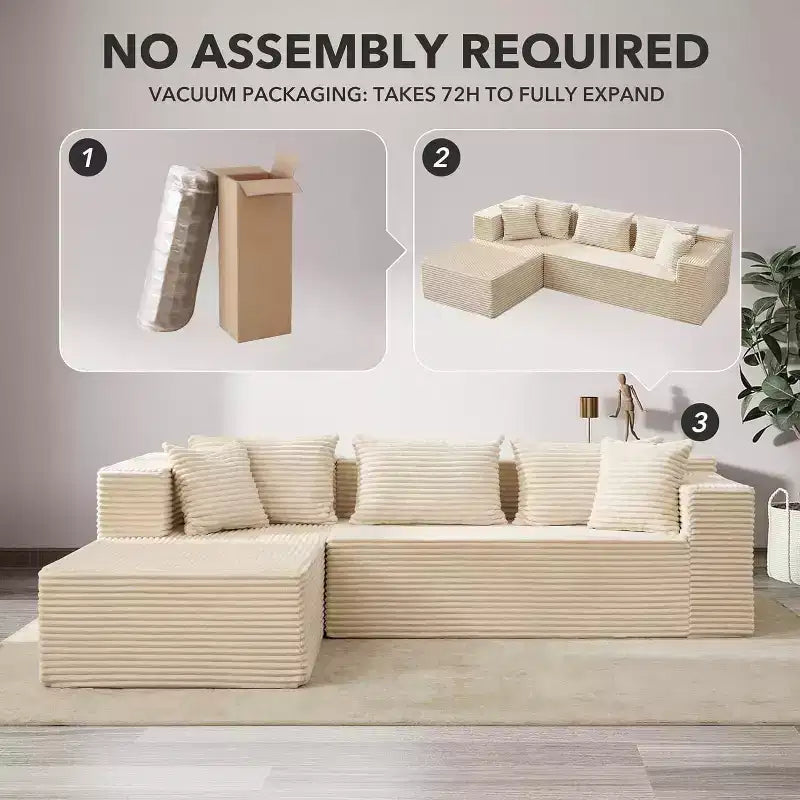 Divano Sezionale Modulare, 269 cm, Comodi Divani a L Neri e Soffici per Soggiorno, Divano Letto Oversize con Seduta Profonda, Nessun Montaggio Richiesto