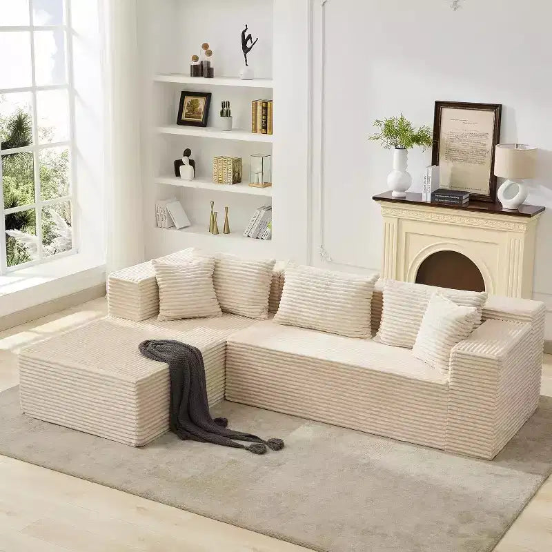 Modular Sectional Sofa, 106 in Comfy Fluffy L Shaped Black Couches for Living Room, Oversized Sofa Sleeper with Deep Seat, No Assembly Required