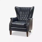 Wallace Genuine Leather Armchair with Nailhead Trims and Solid Wood LegsHULALA HOME-NAVY