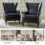 Poltrona a pozzetto in vera pelle con borchie decorative e gambe in legno massello, blu nautico