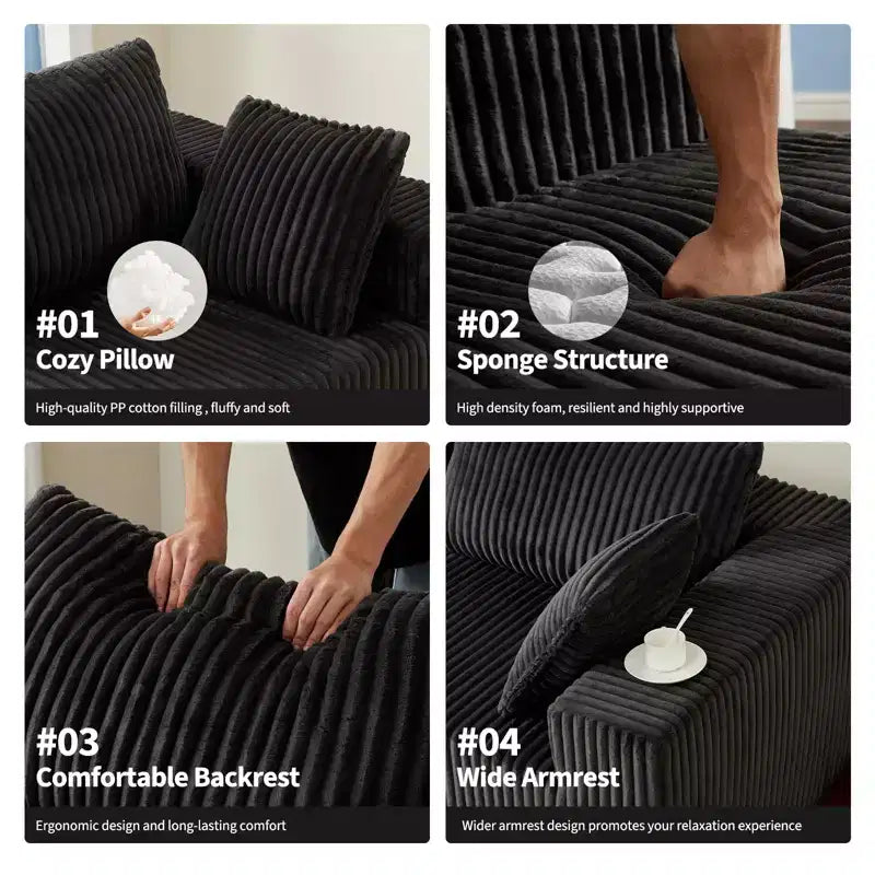 Divano in velluto a coste, componibile, con seduta profonda, comodo divano in memory foam per soggiorno e camera da letto