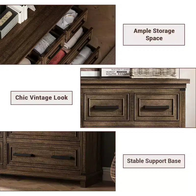 Cassettiera a 8 cassetti per camera da letto, comò in legno da 55W con maniglie in metallo, cassettiera grande per TV, organizzatore di archiviazione per armadio