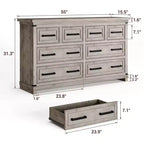 Cassettiera a 8 cassetti per camera da letto, comò in legno da 55W con maniglie in metallo, cassettiera grande per TV, organizzatore di archiviazione per armadio
