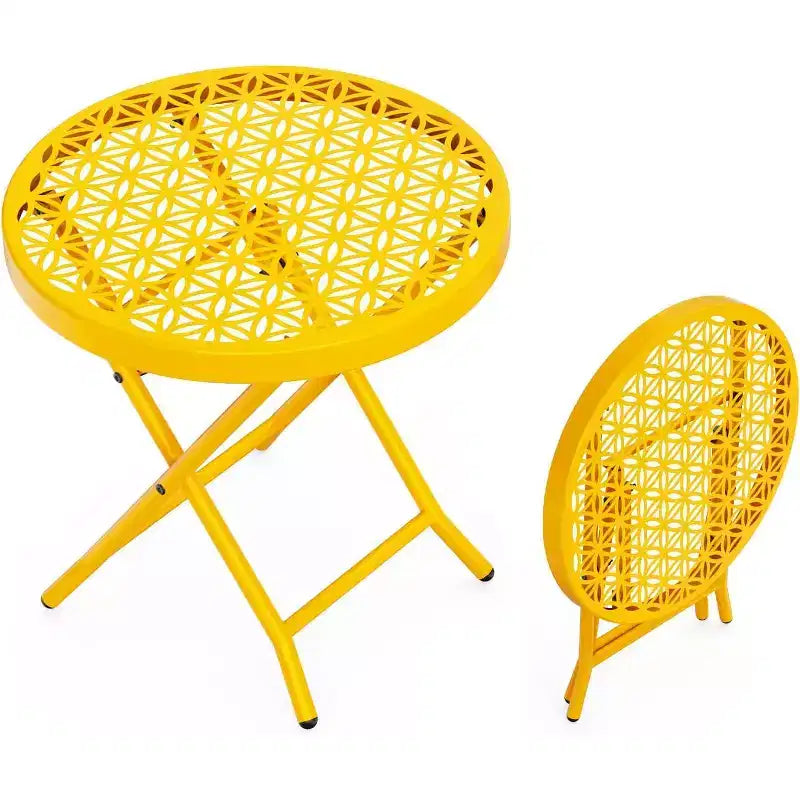 VINGLI Patio Folding Side Table, Small Outdoor Table with Everlasting Floral Pattern and Sturdy X-Shaped Metal Frame Ideal,Yellow, 1 Pack