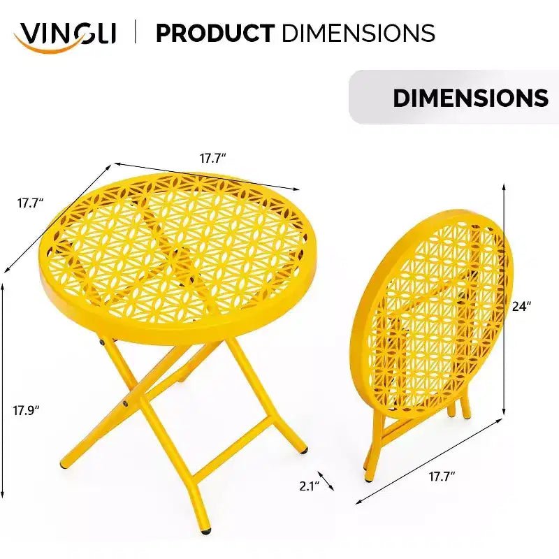 Tavolino pieghevole da patio, piccolo tavolo da esterno con motivo floreale e struttura in metallo a X, giallo, 1 pezzo