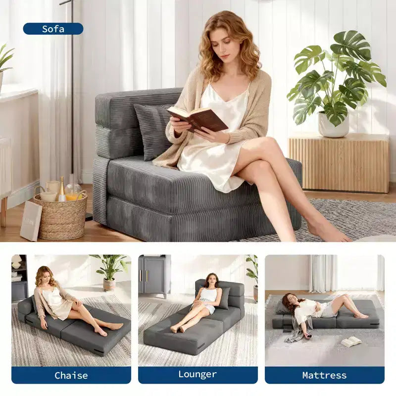72 x 28 x 6 Pollici Divano Letto Pieghevole, Poltrona Letto Convertibile Futon con Cuscino, Materasso Pieghevole Singolo per Soggiorno, Dormitorio, Appartamento