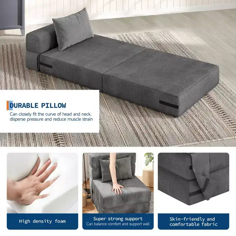 72 x 28 x 6 Pollici Divano Letto Pieghevole, Poltrona Letto Convertibile Futon con Cuscino, Materasso Pieghevole Singolo per Soggiorno, Dormitorio, Appartamento