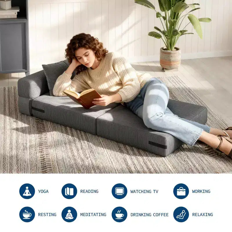 72 x 28 x 6 Pollici Divano Letto Pieghevole, Poltrona Letto Convertibile Futon con Cuscino, Materasso Pieghevole Singolo per Soggiorno, Dormitorio, Appartamento