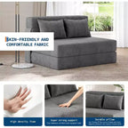 Divano Letto Pieghevole 4 in 1 e Poltrona Letto, Divanetto Trasformabile da 193 cm con Cuscino, Chaise Longue da Pavimento Trapuntata per Soggiorno, Camera da Letto