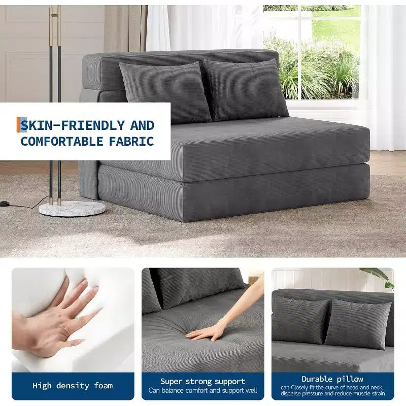 Divano Letto Pieghevole 4 in 1 e Poltrona Letto, Divanetto Trasformabile da 193 cm con Cuscino, Chaise Longue da Pavimento Trapuntata per Soggiorno, Camera da Letto