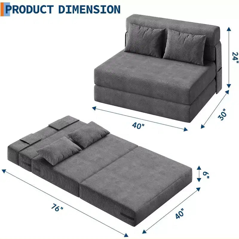 Divano Letto Pieghevole 4 in 1 e Poltrona Letto, Divanetto Trasformabile da 203 cm con Cuscino, Chaise Longue da Pavimento Trapuntata per Soggiorno, Camera da Letto, Camera degli Ospiti