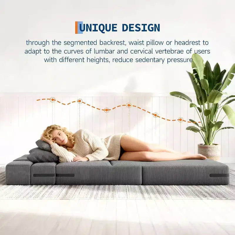 Divano Letto Pieghevole 4 in 1 e Poltrona Letto, Divanetto Trasformabile da 203 cm con Cuscino, Chaise Longue da Pavimento Trapuntata per Soggiorno, Camera da Letto, Camera degli Ospiti