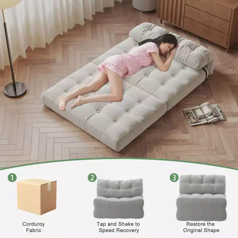 Divano Letto Pieghevole, Divano Letto Futon, Divano Pieghevole da Terra per Soggiorno, Poltrona Letto Convertibile con Cuscino, Materasso Pieghevole e Supporto per la Schiena