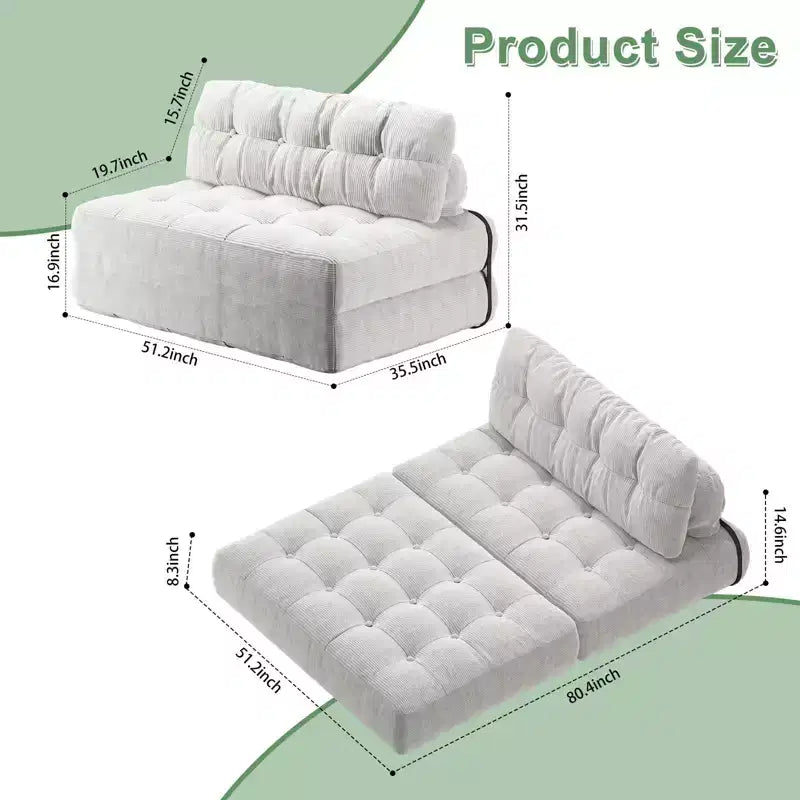 Divano Letto Pieghevole, Divano Letto Futon, Divano Pieghevole da Terra per Soggiorno, Poltrona Letto Convertibile con Cuscino, Materasso Pieghevole e Supporto per la Schiena